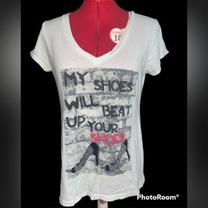 BF Love “My Shoes Can Beat Up Your Shoes” White V-Neck T Shirt Size XL